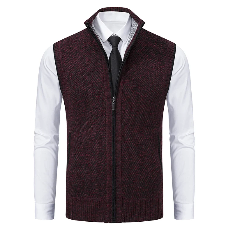 Herren Slim-Fit Ärmellose Strukturstrickweste mit Stehkragen und Frontreißverschluss Nord Taschen