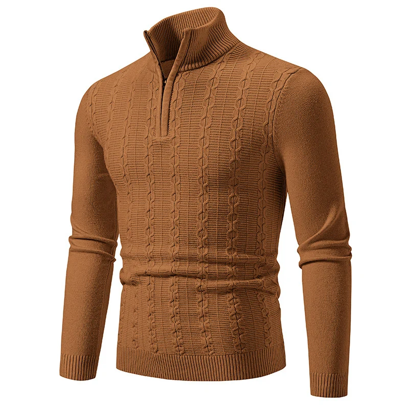 Herren Schmaler Halbzip-Zopfmuster-Pullover mit Thermo-Feinstrick und Rippsaum Nord Taschen