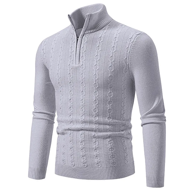 Herren Schmaler Halbzip-Zopfmuster-Pullover mit Thermo-Feinstrick und Rippsaum Nord Taschen