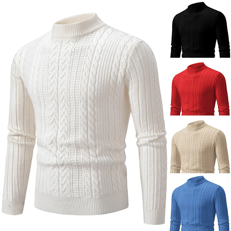 Herren Schmal geschnittener Mockneck-Zopfmusterpullover aus thermoregulierendem Feinstrick Nord Taschen