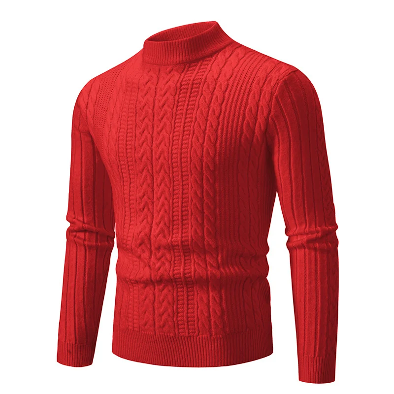 Herren Schmal geschnittener Mockneck-Zopfmusterpullover aus thermoregulierendem Feinstrick Nord Taschen