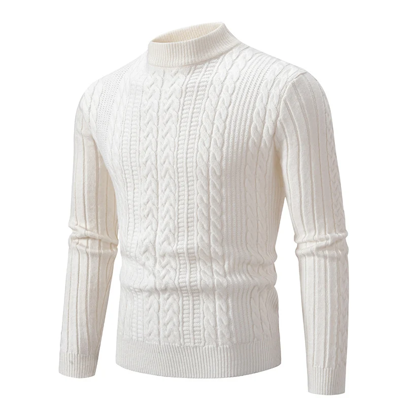 Herren Schmal geschnittener Mockneck-Zopfmusterpullover aus thermoregulierendem Feinstrick Nord Taschen