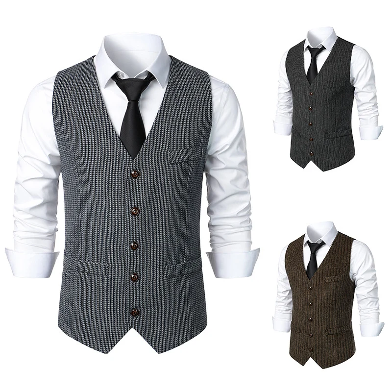 Herren Taillierte Strickweste mit V‑Ausschnitt und durchgehender Knopfleiste Nord Taschen