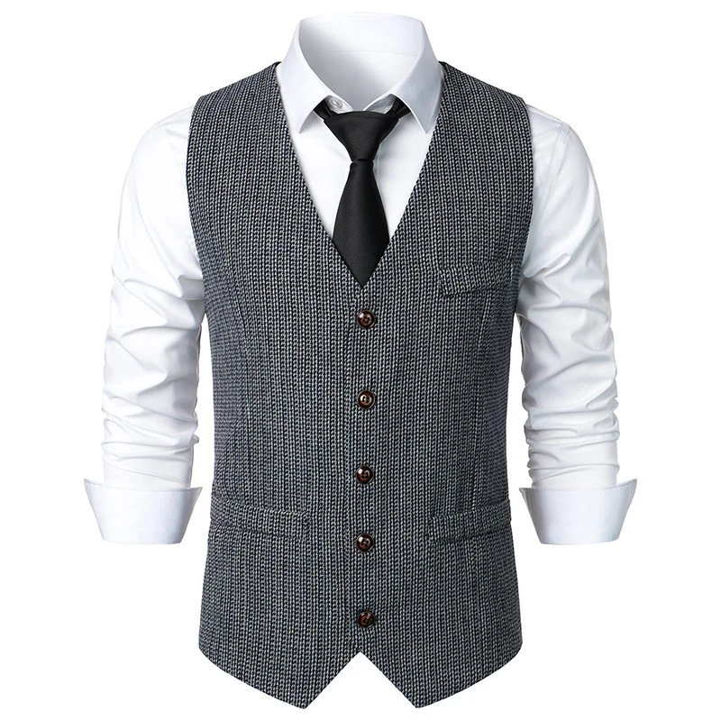 Herren Taillierte Strickweste mit V‑Ausschnitt und durchgehender Knopfleiste Nord Taschen