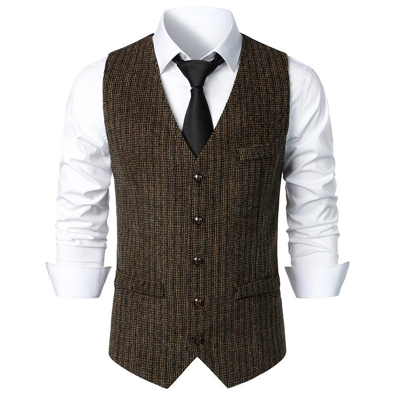 Herren Taillierte Strickweste mit V‑Ausschnitt und durchgehender Knopfleiste Nord Taschen