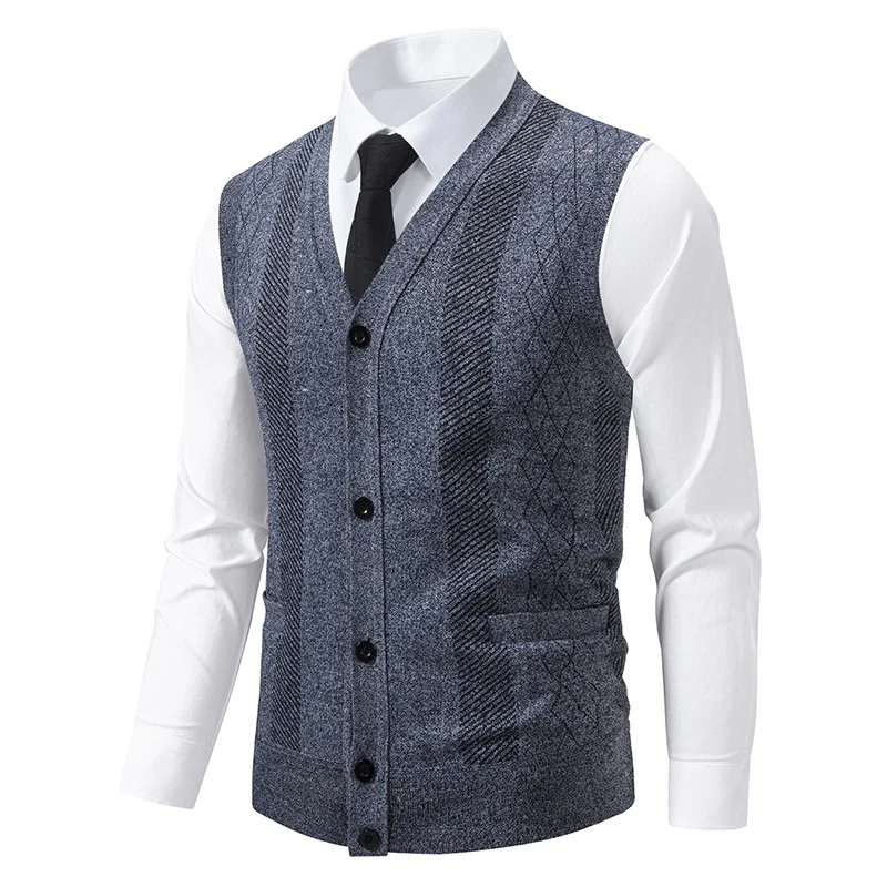 Herren Taillierte Feinstrick‑Weste mit V‑Ausschnitt, Knopfleiste und Eingrifftaschen Nord Taschen