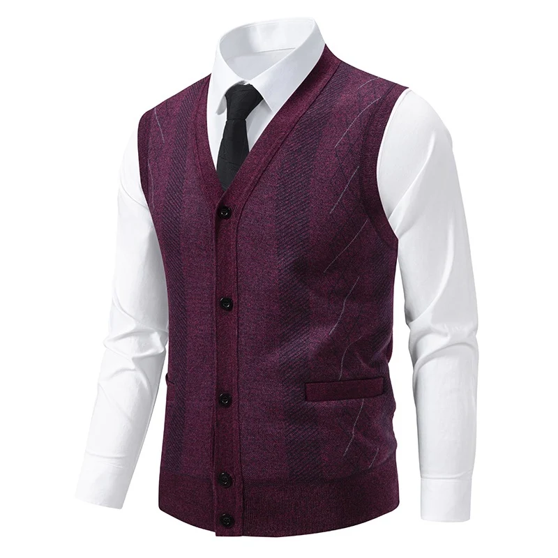 Herren Taillierte Feinstrick‑Weste mit V‑Ausschnitt, Knopfleiste und Eingrifftaschen Nord Taschen