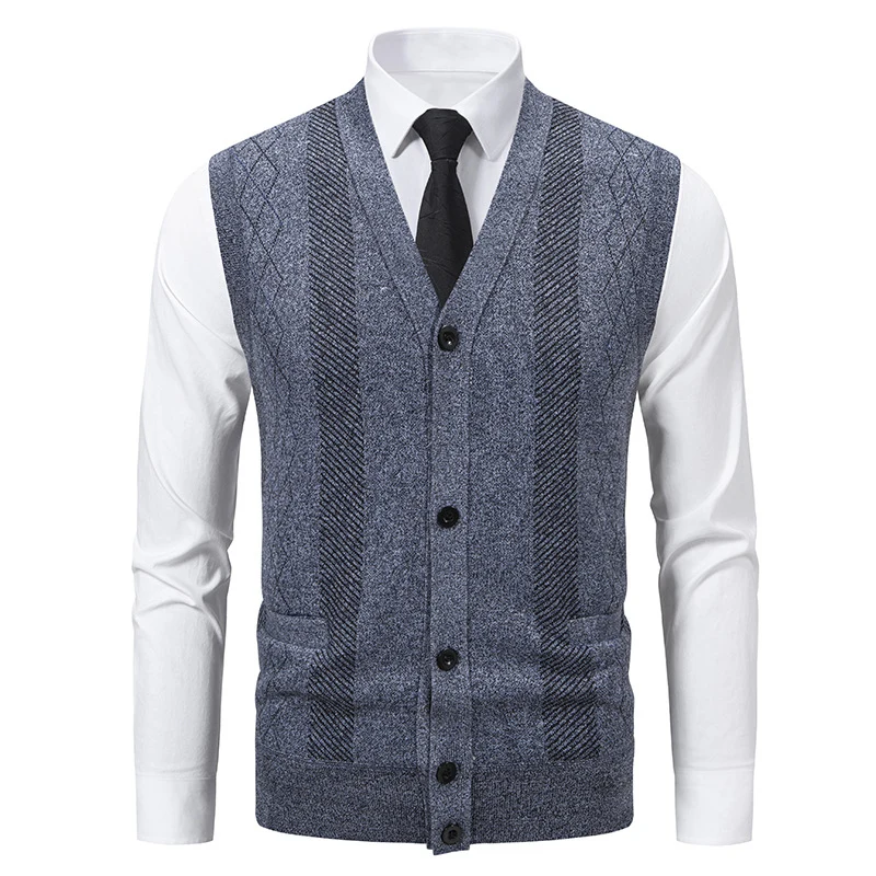 Herren Taillierte Feinstrick‑Weste mit V‑Ausschnitt, Knopfleiste und Eingrifftaschen Nord Taschen