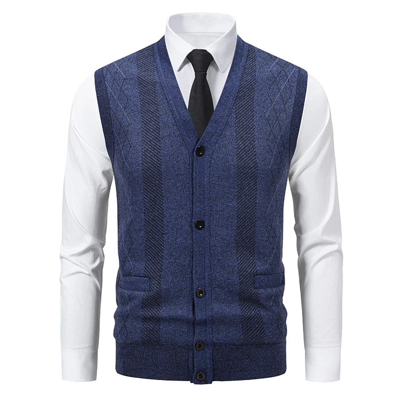 Herren Taillierte Feinstrick‑Weste mit V‑Ausschnitt, Knopfleiste und Eingrifftaschen Nord Taschen