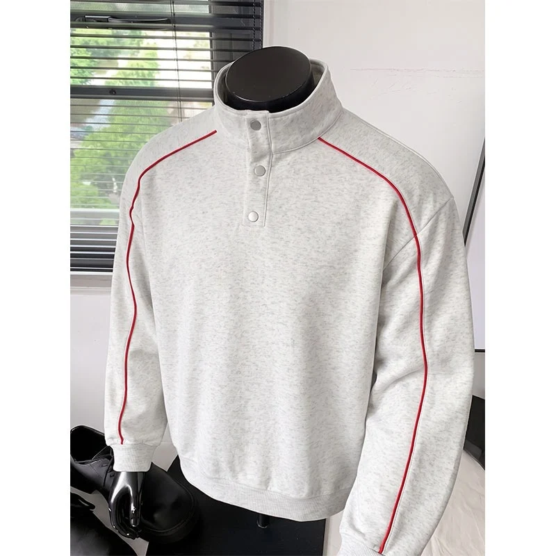 Herren Sweatshirt mit Stehkragen, Druckknopf‑Halbleiste und kontrastierender Schulterpaspel Nord Taschen