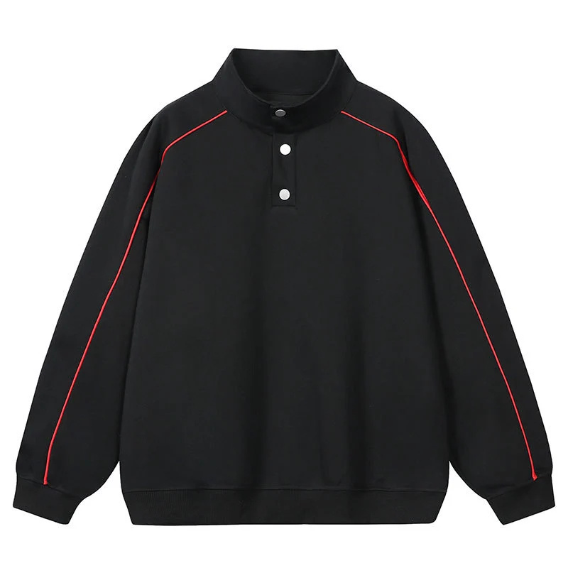 Herren Sweatshirt mit Stehkragen, Druckknopf‑Halbleiste und kontrastierender Schulterpaspel Nord Taschen