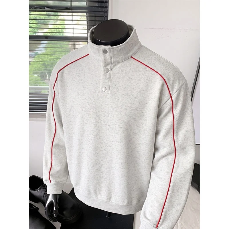 Herren Sweatshirt mit Stehkragen, Druckknopf‑Halbleiste und kontrastierender Schulterpaspel Nord Taschen