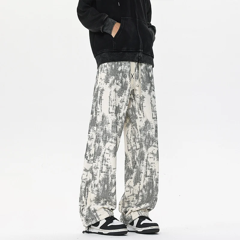 Herren Weit geschnittene Loungehose mit abstraktem Allover‑Print, elastischem Bund und Tunnelzug Nord Taschen