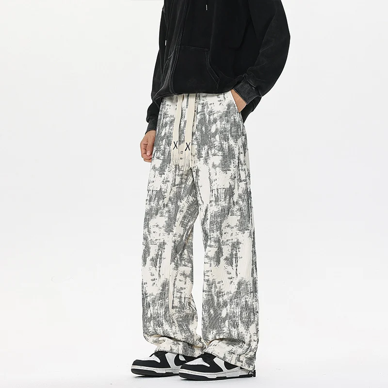 Herren Weit geschnittene Loungehose mit abstraktem Allover‑Print, elastischem Bund und Tunnelzug Nord Taschen