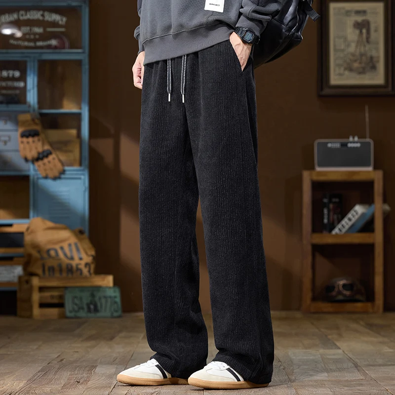 Herren Weit geschnittene Lounge-Hose aus geripptem Strukturstoff mit elastischem Bund und Tunnelzug Nord Taschen