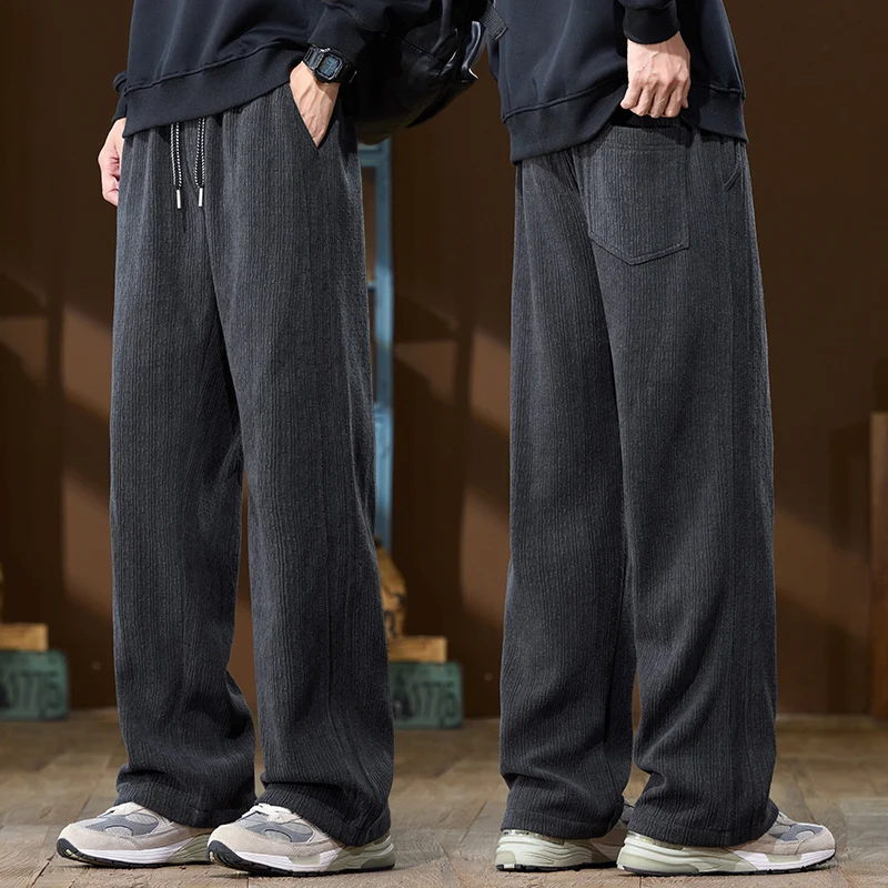 Herren Weit geschnittene Lounge-Hose aus geripptem Strukturstoff mit elastischem Bund und Tunnelzug Nord Taschen