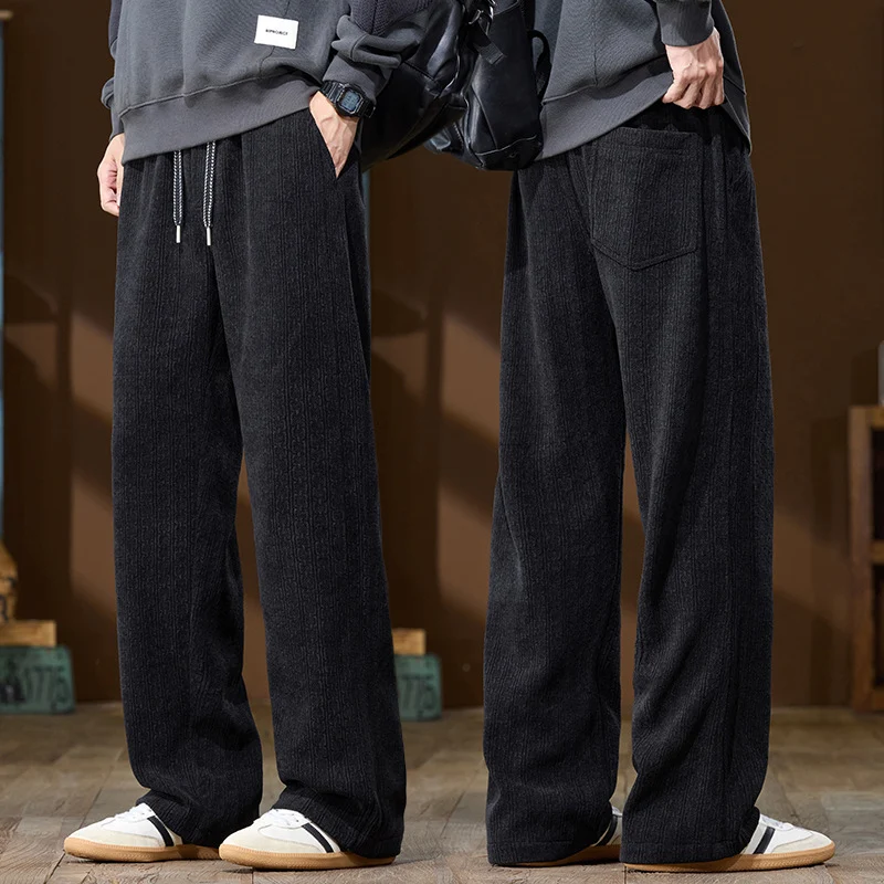 Herren Weit geschnittene Lounge-Hose aus geripptem Strukturstoff mit elastischem Bund und Tunnelzug Nord Taschen