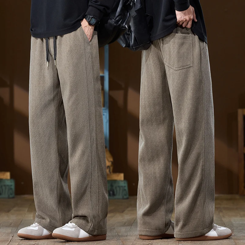 Herren Weit geschnittene Lounge-Hose aus geripptem Strukturstoff mit elastischem Bund und Tunnelzug Nord Taschen