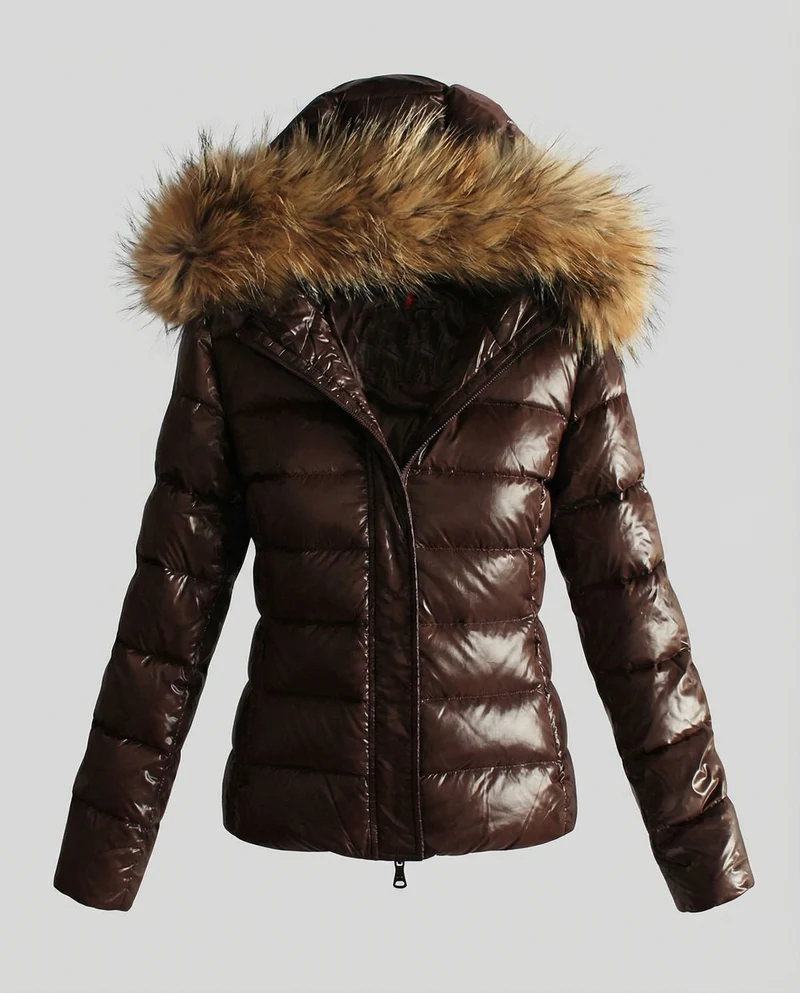 Damen Winterdaunenjacke mit abnehmbarer Kapuze und luxuriösem Fellkragen