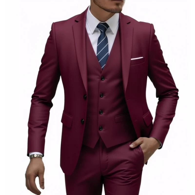 Herren Eleganter taillierter dreiteiliger Anzug mit Weste und leichtem Stretch Nord Taschen