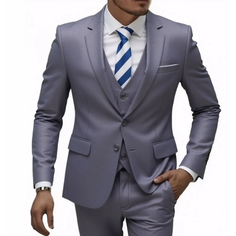 Herren Eleganter taillierter dreiteiliger Anzug mit Weste und leichtem Stretch Nord Taschen