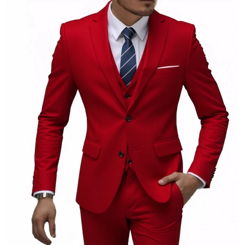 Herren Eleganter taillierter dreiteiliger Anzug mit Weste und leichtem Stretch Nord Taschen
