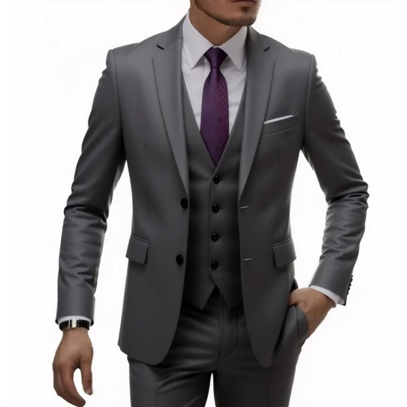 Herren Eleganter taillierter dreiteiliger Anzug mit Weste und leichtem Stretch Nord Taschen