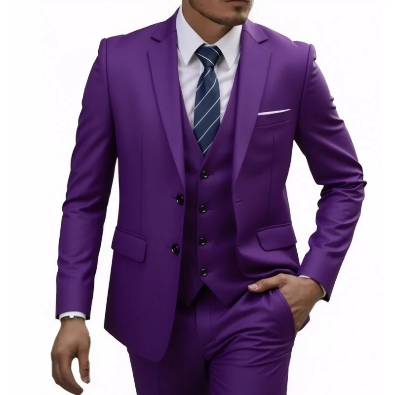 Herren Eleganter taillierter dreiteiliger Anzug mit Weste und leichtem Stretch Nord Taschen