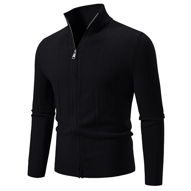 Herren Schmal geschnittene Feinstrick-Zipjacke mit Stehkragen und markanter Rippstruktur Nord Taschen
