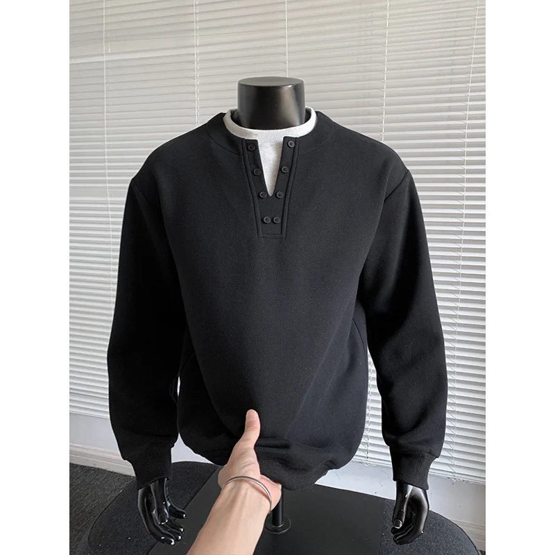 Herren Sweatshirt mit Henley-Knopfleiste, relaxed Fit und gerippten Bündchen Nord Taschen
