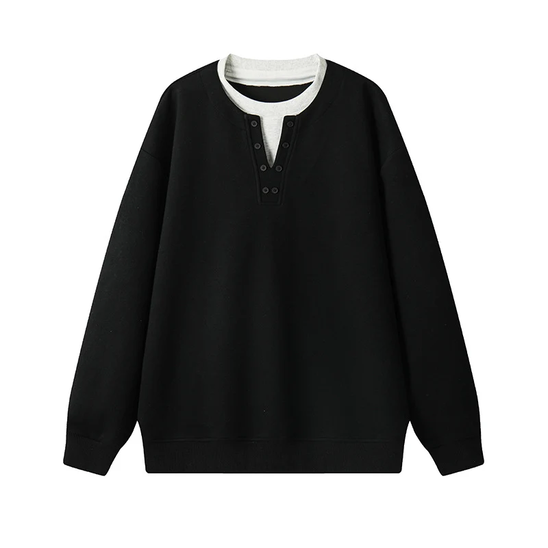 Herren Sweatshirt mit Henley-Knopfleiste, relaxed Fit und gerippten Bündchen Nord Taschen