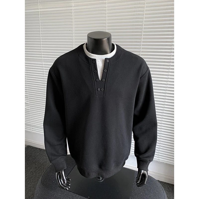 Herren Sweatshirt mit Henley-Knopfleiste, relaxed Fit und gerippten Bündchen Nord Taschen