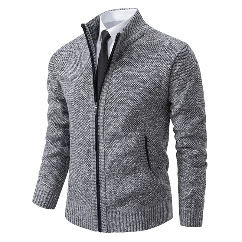 Herren Strukturstrick-Cardigan mit durchgehendem Reißverschluss und Stehkragen Nord Taschen