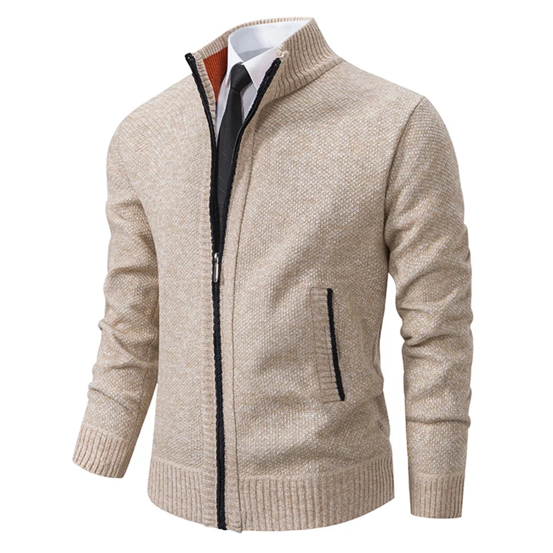 Herren Strukturstrick-Cardigan mit durchgehendem Reißverschluss und Stehkragen Nord Taschen