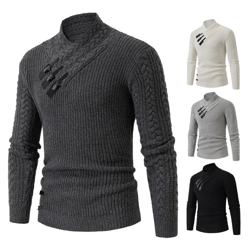 Herren Strukturiertes Zopfmuster-Mockneck-Pullover mit asymmetrischer Riegelverzierung Nord Taschen