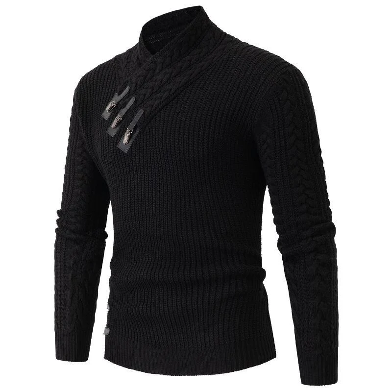 Herren Strukturiertes Zopfmuster-Mockneck-Pullover mit asymmetrischer Riegelverzierung Nord Taschen