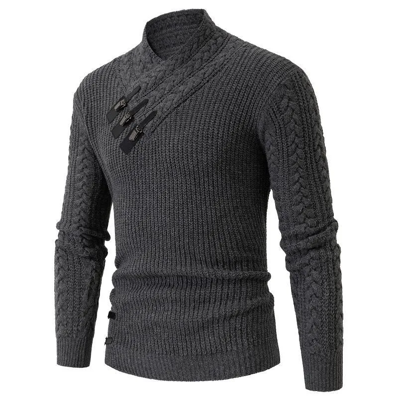 Herren Strukturiertes Zopfmuster-Mockneck-Pullover mit asymmetrischer Riegelverzierung Nord Taschen