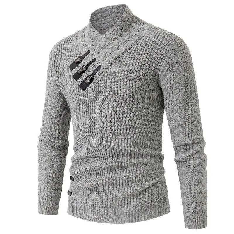 Herren Strukturiertes Zopfmuster-Mockneck-Pullover mit asymmetrischer Riegelverzierung Nord Taschen