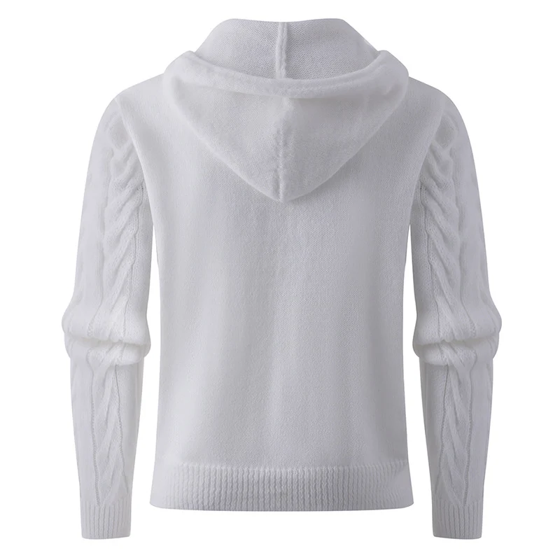 Herren Strukturiertes Zopfmuster-Kapuzenpullover mit Knopfleiste Nord Taschen