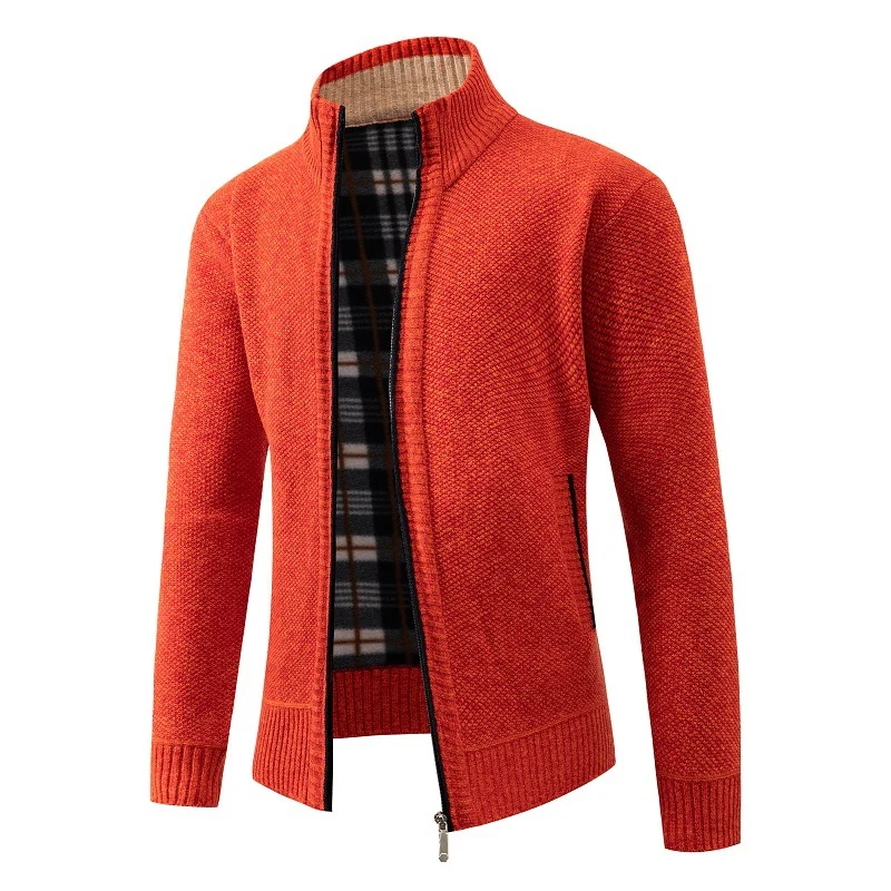 Herren Strukturiertes Zip-Strickjacke mit Karo‑Fleece‑Futter und Stehkragen Nord Taschen