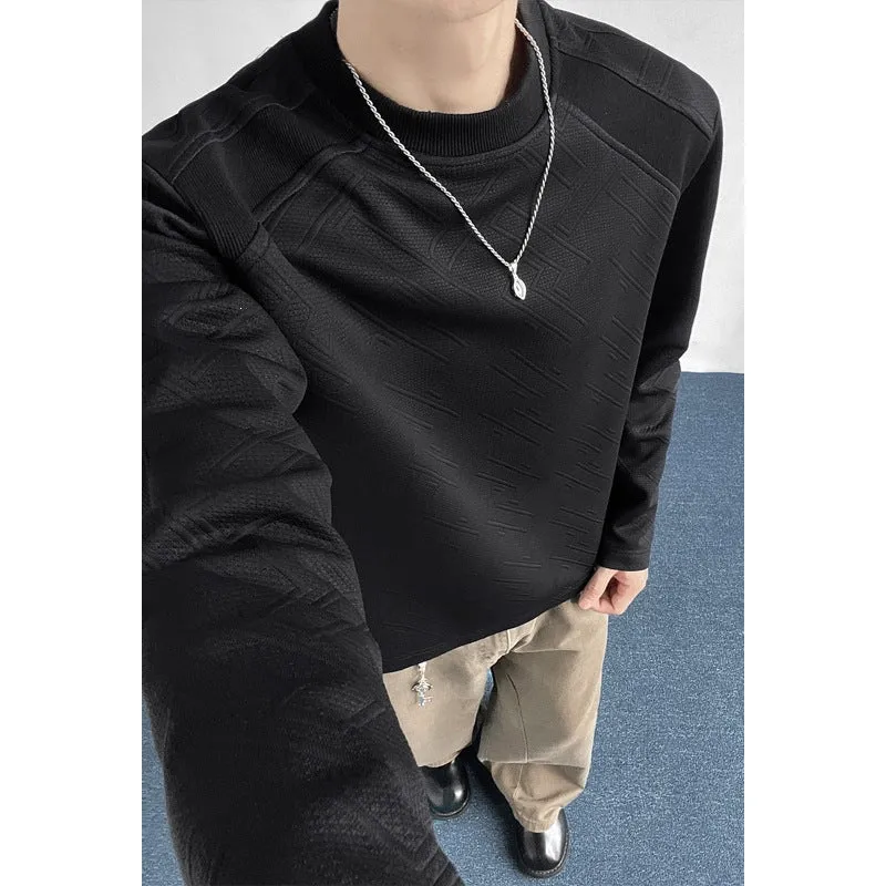Herren Strukturiertes Langarmshirt mit Stehkragen und geometrischem Reliefmuster Nord Taschen