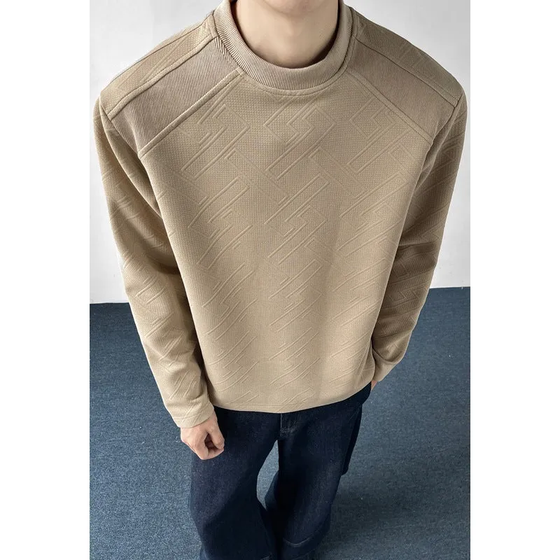 Herren Strukturiertes Langarmshirt mit Stehkragen und geometrischem Reliefmuster Nord Taschen