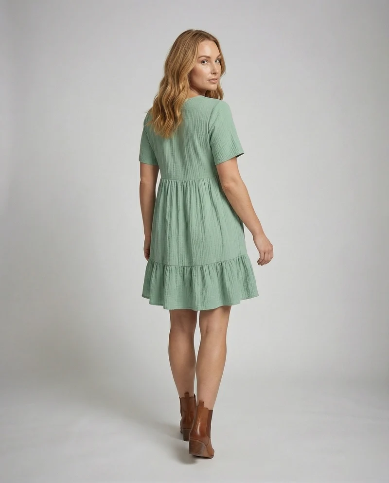 Damen Bequeme Stufensaum-Optik Crinkle-Qualität Empire-Kleid