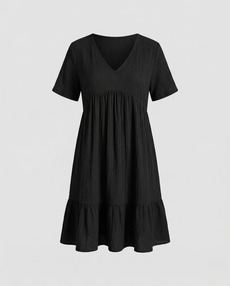 Damen Bequeme Stufensaum-Optik Crinkle-Qualität Empire-Kleid