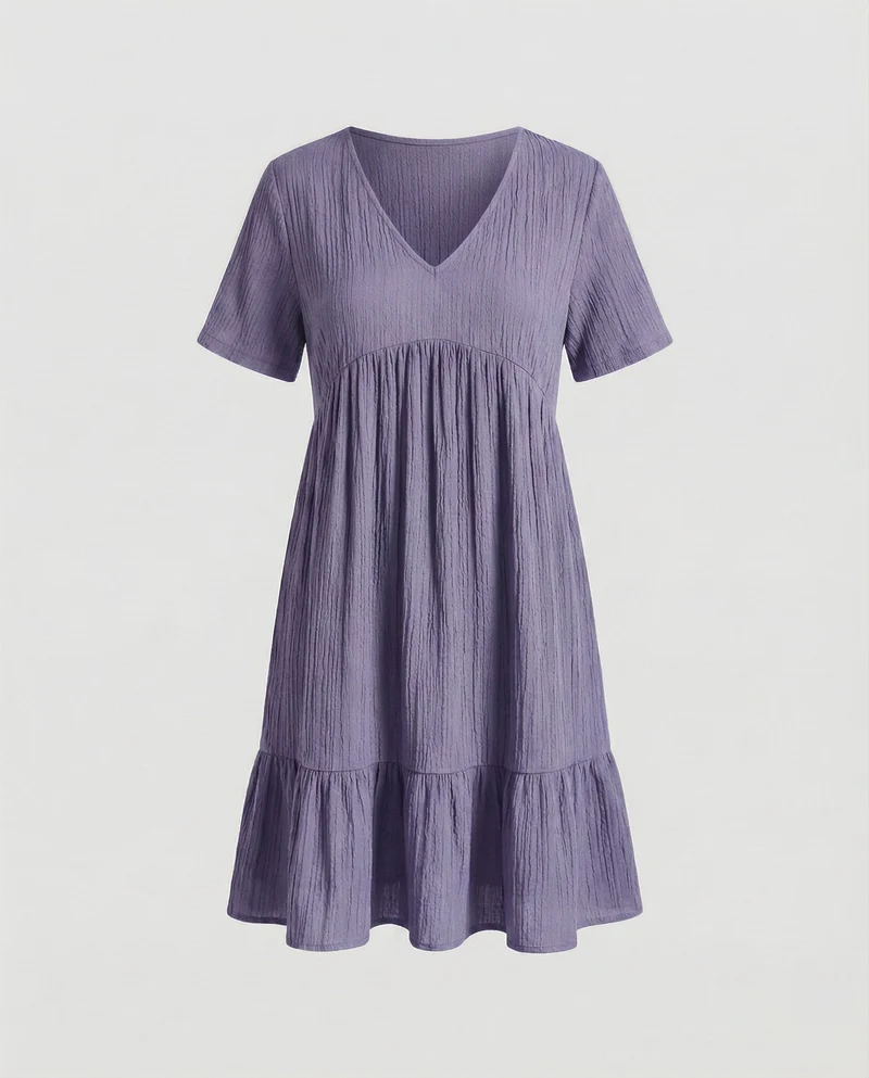 Damen Bequeme Stufensaum-Optik Crinkle-Qualität Empire-Kleid