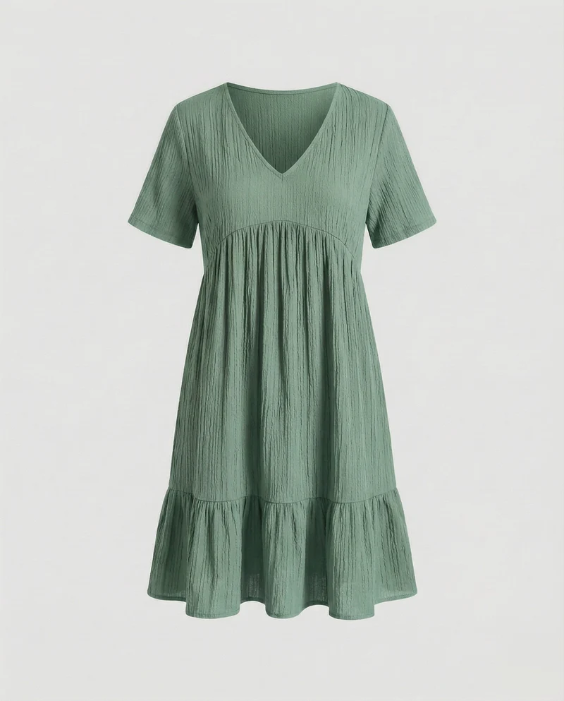 Damen Bequeme Stufensaum-Optik Crinkle-Qualität Empire-Kleid