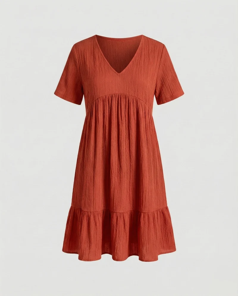 Damen Bequeme Stufensaum-Optik Crinkle-Qualität Empire-Kleid