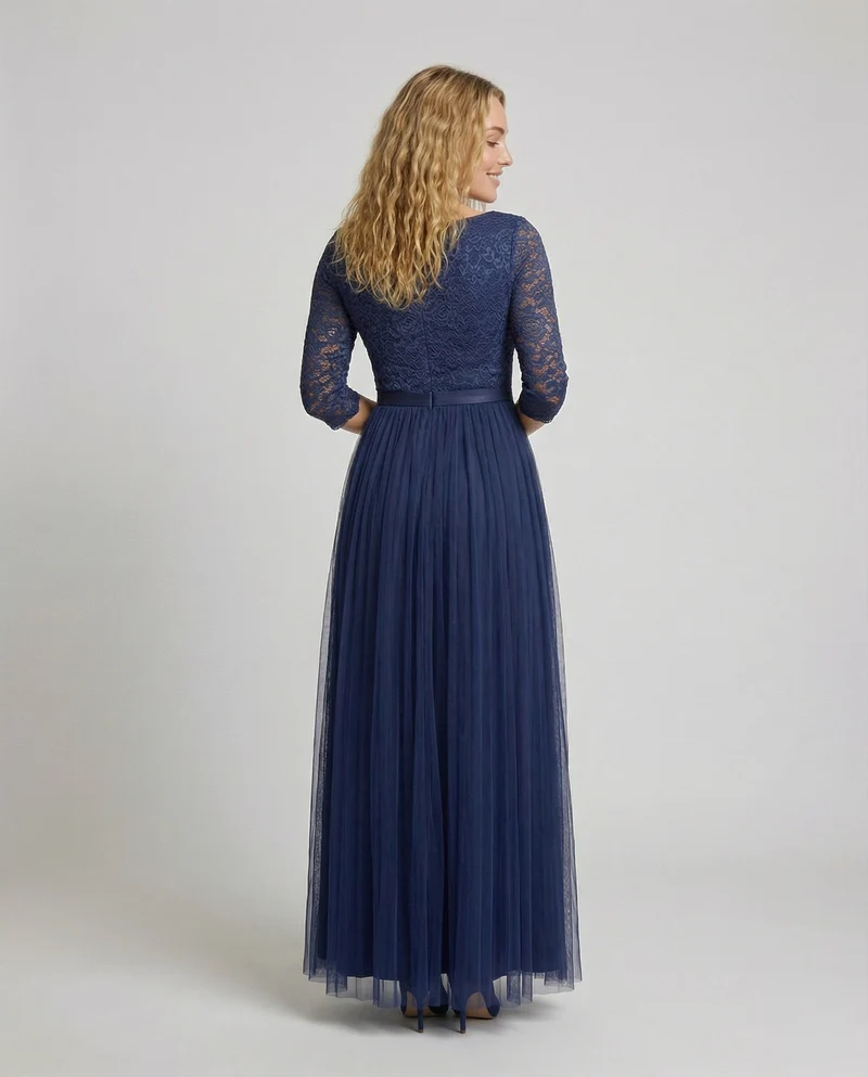 Damen Abendkleid Spitzenoberteil 3/4-Arm Tüllrock