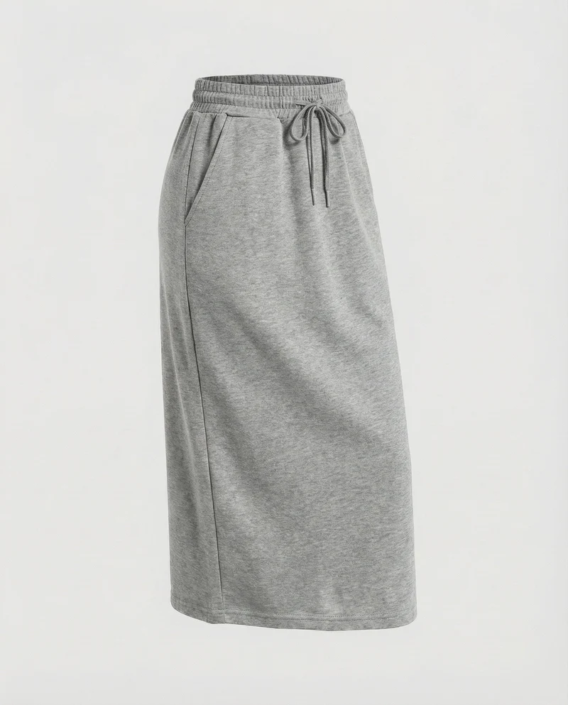 Damen sportlicher Sweat-Midirock mit Kordelzug