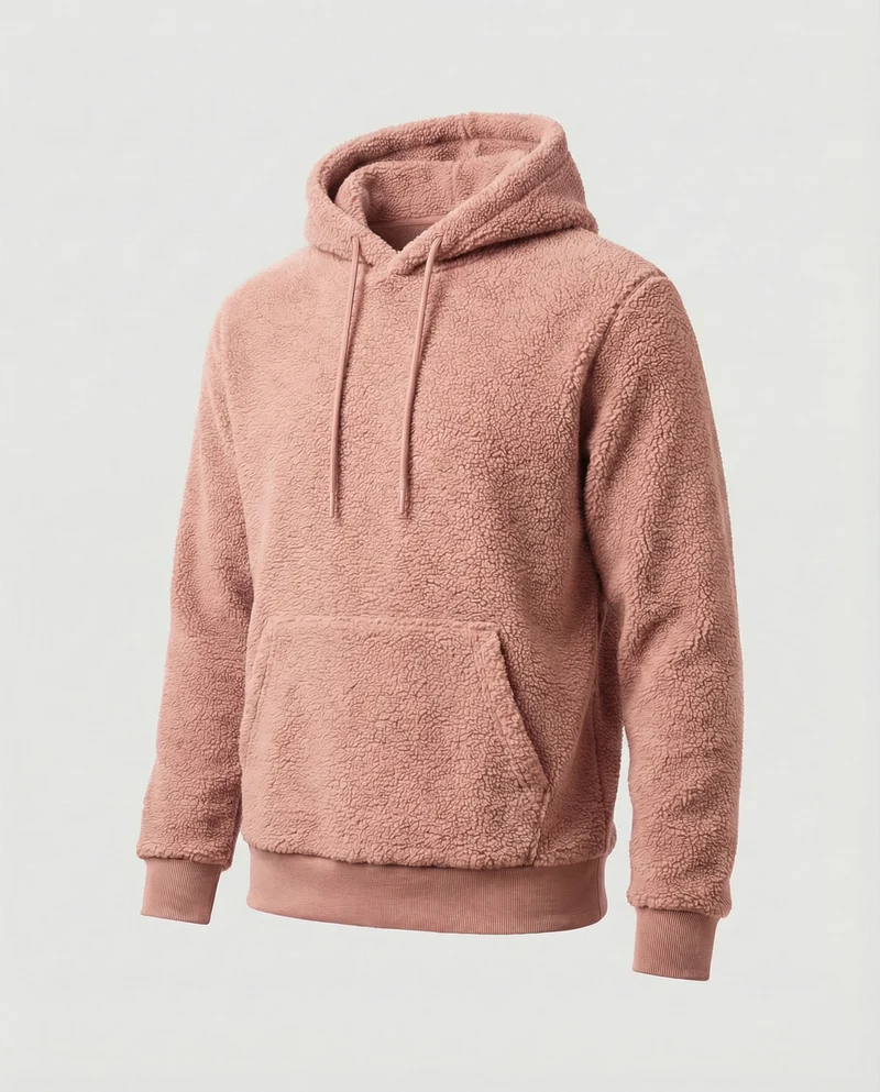 Herren Kuscheliger Teddy-Pullover mit Kapuze und elastischem Bund